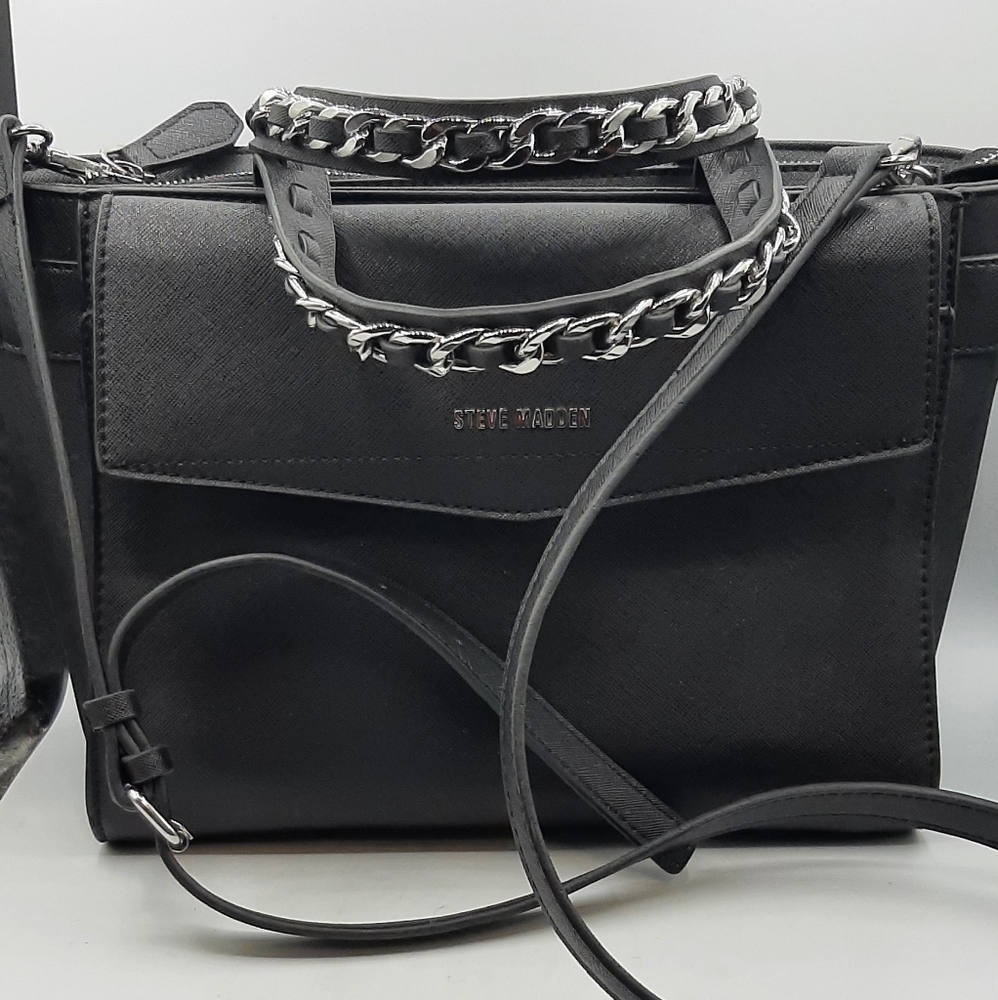 Steve Madden Satchel Crossbody Purse Bag Top Handles Removable Strap Large Vegan